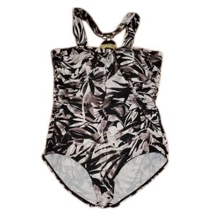 Dreamsuit One Piece Bodysuit Black White Halter Size 16W